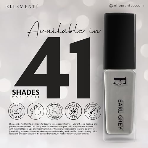 Image of Ellement Co Earl Grey Nail Paint 10 ML | High Gloss Professional Finish Nail Colour for Women | Long Lasting & Chip Resistant Formula | Smooth Application Salon Style Manicure | Vegan, Non-Toxic & Paraben Free Nail Polish