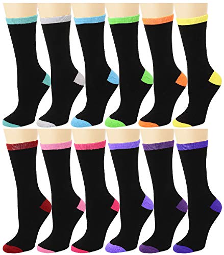 Image of Falari 12 Pairs Women's Cotton Crew Socks Assorted Colors