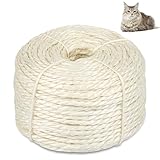 Sisal Rope for Cat Scratching Post, Natural Cat Tree Rope, 164 Feet 4 mm, DIY Hemp Twine Rope for Repairing, Recovering Scratch Post Cats Tree Tower Replacement (White)