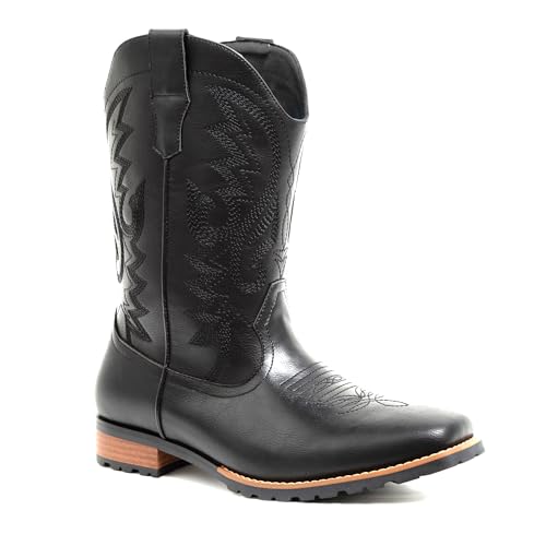 Metrocharm Men's Cowboy Western Embroidered Square Toe Boots WESTERN-03