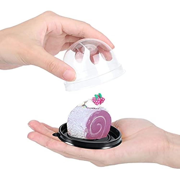 Patelai 150 Pcs Clear Plastic Mini Cupcake Container, Mini Cupcake Box Muffin Dome Muffin Single Container Box for Wedding Birthday Cheese Pastry Dessert Cake (Black)