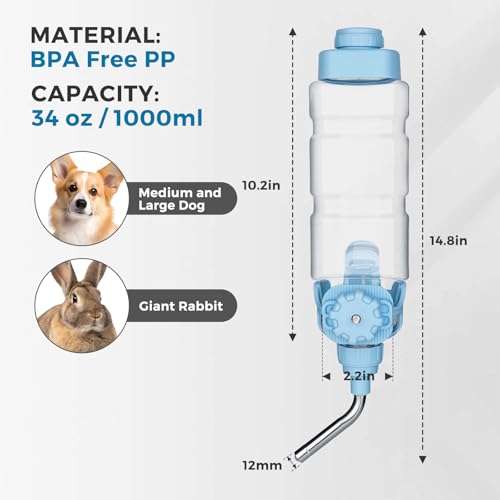 Image of Vannon Dog Water Dispenser for Cage, 34oz Auto Feeding Crate Water Bottle for Dogs, Cats & Rabbits, Pet Nozzle Diameter: 12mm, BPA Free, Blue (Pack of 3)