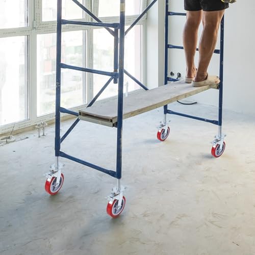 Image of 1 Pack 8 inch Adjustable Leveling Scaffolding Wheels,1-1 /5 inch OD Scaffold Screw | Heavy Duty Scaffold Leveling Jacks with Swivel Casters for Baker Scaffold, Ladder Jacks and Construction Equipment