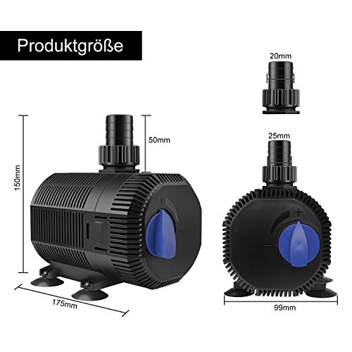 YAOBLUESEA Eco Teichpumpe Filterpumpe Bachlaufpumpe 2300L/H 35W Energiespar Wasserpumpe Koiteich Bachlaufpumpe