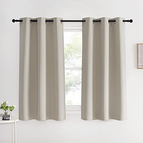 NICETOWN Kitchen Curtains, Short Curtains for Bedroom Windows, Natural, 42" W by 60" L, 1 Pair, Thermal Insulated Room Darkening Curtain Panels for Gi