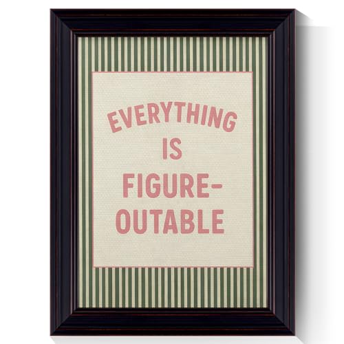 Framed Everything Is Figureoutable Canvas Wall Art Green Stripes Inspirational Typography Print Poster Pink Motivational Quotes Positive Affirmations Wall Decor for Office Classroom 8x10in