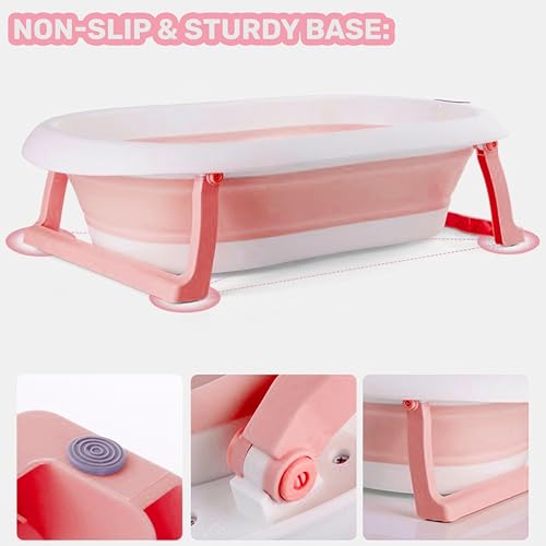 Image of Safe-O-Kid Foldable Baby Bath Tub for 0 to 5 Years - Portable, Space-Saving Bathtub for Newborns & Toddlers | BPA-Free, Non-Slip, with Drain Plug- Pink