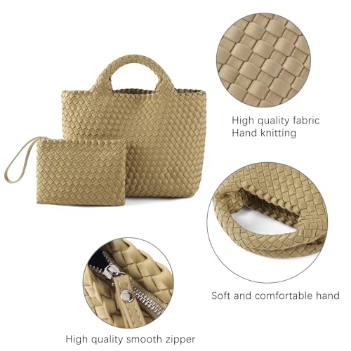 Image of Woven Bag for Women, Neoprene Tote Bag Summer Beach Handbag Purse Retro Handmade Travel Shoulder Bag Set