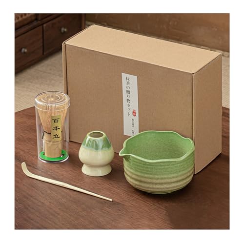 抹茶 セット 茶道具 抹茶碗 茶せん 茶碗 茶碗、茶筅、茶杓、茶筅立て、ティーマット 初心者向けで 伝統的な茶道具 敬老の日 母の日 父の日 誕生日 贈り物 クリスマス グラデーショングリーン 【セット 1】