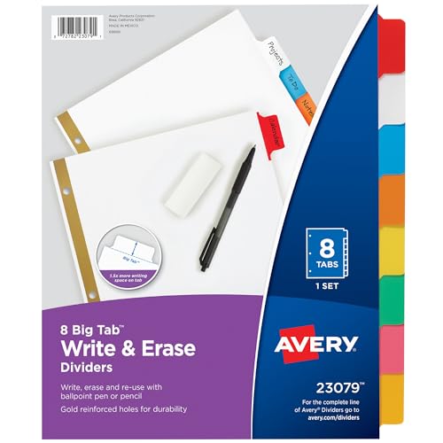 Avery Big Tab Write-On Dividers, 8-Tabs, 1 Set (23079)
