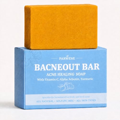 PARWENE BacneOut Bar Acne Healing Soap with Turmeric Vitamin C & Alphaarbutin Natural Exfoliating Cleanser for Back Face Chest Shoulders (1)