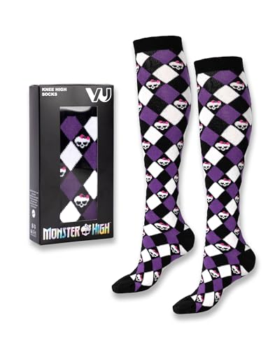Monster High Chaussettes femme noires, blanches et violettes à motif losanges | Chaussures rétro...