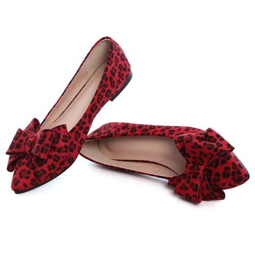 Image of SAILING LU Womens Bowknot Ballet Flats Pointy Toe Suede