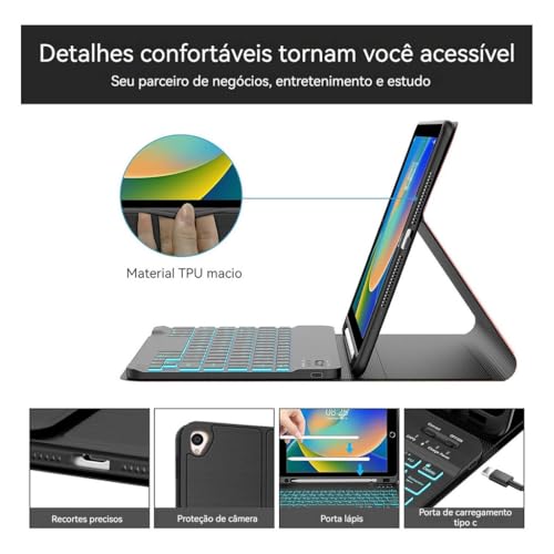 Capa Tablet + Teclado + Mouse Para iPad Pro 11 Polegadas (ouro, teclado retroiluminado)