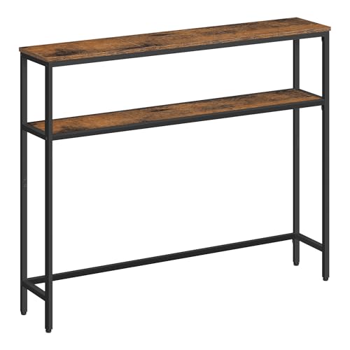 VASAGLE Mesa de Consola de 2 Niveles, Mesa Auxiliar con 2 Estantes, 20 x 100 x 80 cm, para Sala de Estar, Pasillo, Recibidor, Marrón Rústico y Negro Tinta LNT131K01