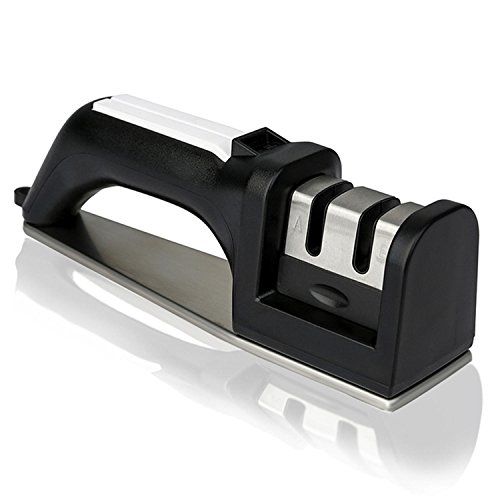 Kitchen Knife Sharpener - Chef Knife Sharpening for Straight Blade and Serrated knives, Multifunction 2-stage Manual Knife Sharpener with Diomand Abrasives, Sharp and Safe