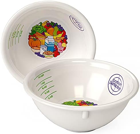 Portion Perfection Measuring Bowls, PORCELAIN, Set of 2 | Portion Control Weight Loss, Diabetes, Kids, This Accurate Bowl does the Measuring For You - No Cups Required Great for Post Bariatric Surgery