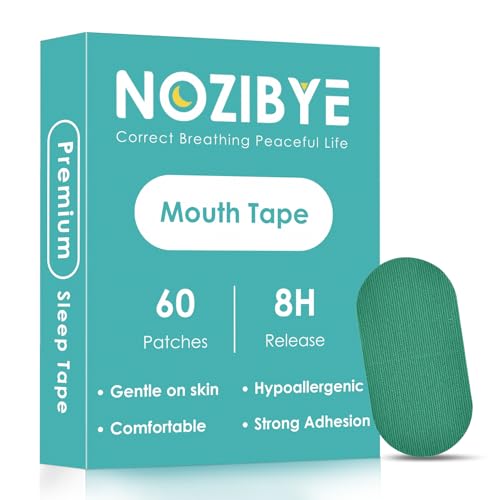 NOZIBYE いびき防止テープ 口閉じテープ 肌にやさしい 口呼吸予防 鼻呼吸促進 口テープ（ブルーグリーン, 60枚）