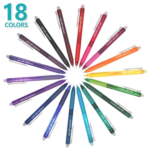 Image of Lineon Erasable Gel Pens, 18 Colors Retractable Fine Point Erasable Pens Clicker for Back to School, Assorted Color Inks, Make Mistakes Disappear for Drawing Writing Planner and Crossword Puzzles