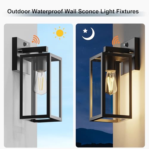 Image of Dusk to Dawn Porch Outdoor Light, 2 Pack Wall Light Fixtures Waterproof Exterior Wall Sconce Light Fixture with E26 Base for Patio Entryway Hallway (Bulb not Included)