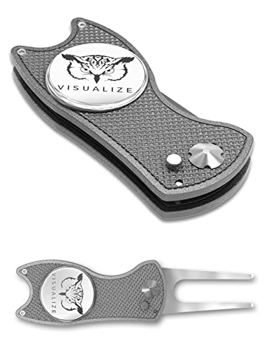 VISUALIZE Premium Golf Divot Repair Tool Kits with Ball Marker- Favorite Golf Gift Sets - Anodized Aluminum Switchblade-Style - Premium Feel & Durability (Gun Metal Gray)