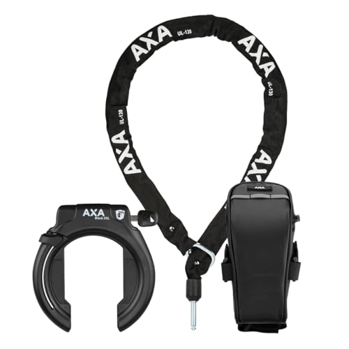 AXA Set Block XXL Retractable + ULC 130 + Transporttasche Rahmenschloss Set mit Einsteckkette und Tasche Hohe Sicherheit