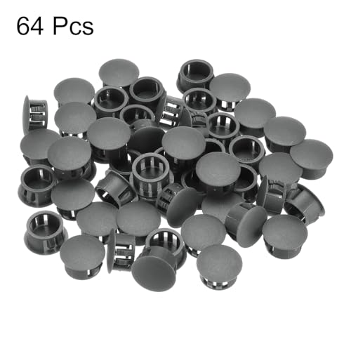 Image of MECCANIXITY 64PCS 16mm(5 /8 inch) Dark Grey Plastic Hole Plugs, Flush Type Panel Hole Plugs Insert End Caps for Locking Hole Tubes Furniture Cabinet