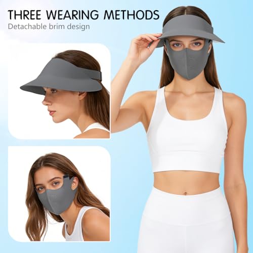 Image of SANNIDHI Summer Face Mask with Wide Brim Cap, 2 in 1 Sun Protection Visor Hat and Face Cover for Women Bike Riding, UPF 50+ Outdoor Cool Touch UV Mask Set, Ventilated Open Crown