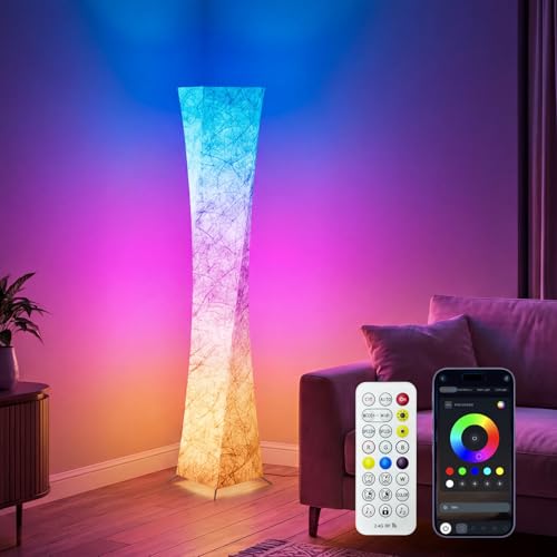yinghuochong RGB Square Floor Lamp, 61'' Smart LED Corner Lamp with App and Remote Control, 16 Million DIY Colors, Music Sync, Modern Standing Lamp for Living Room Bedroom Gaming