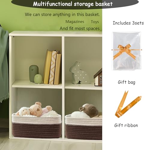 Image of COMFY-HOMI 13 inch x 8.5 inch x 5.1 inch Storage Baskets for Organizing | Cotton Rope Woven Basket | Toy Storage Bin Box | Basket for Shelves, Closet Organizer Bin, Decorative Closet Shelf, 3 Pack