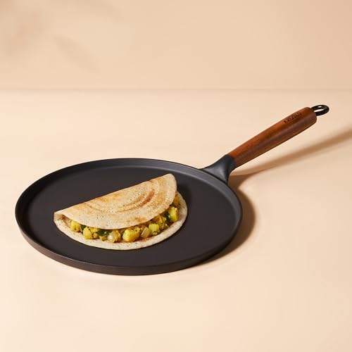 Image of KROSLO Lightweight Cast Iron Naturally Non Stick Dosa Tawa 26 cm | 100% Non-Toxic | Rust Resistant | Metal Spatula Friendly | Baby Food Safe