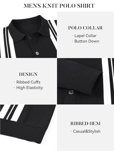 Esabel.C Men‘s Knit Button Down Shirts Long Sleeve Stripe Sweater Casual Ribbed Fashion Polo Shirts for Men4