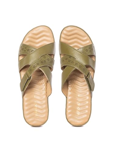 Image of Khadim's Softouch Leather Platform Heel Slip On Sandal for Women | 1.5 Inch Low Heel | Suitable for Daily Use