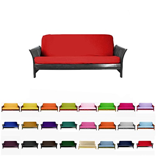 Magshion Futon Cover Slipcover Armless Sofa Cover Furniture Protector Without Armrests Slipcover Soft With Elastic Bottom Full Size 54"X75"X2" Red #TOP9