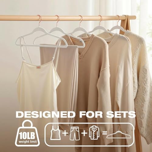 Image of Ginoya brothers Velvet Hangers,Non Slip Notched with Rose Gold Hook Coat /Suit Hangers,Space Saving 360 Degree Swivel Hook Clothes Hangers Wardrobe Hanger. (20, White)