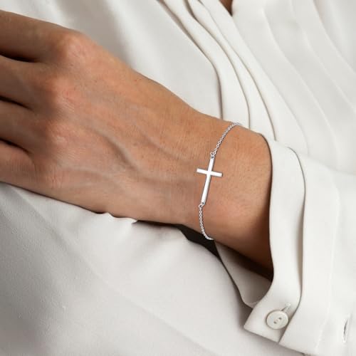 YZSFMZGE 925 Sterling Silver Cross Bracelet for Women 14K White Gold Plated Christian Faith Religious Bracelet Adjustable Cross Bracelet Anklet Jewelry Confirmation Gifts for Easter Festival2