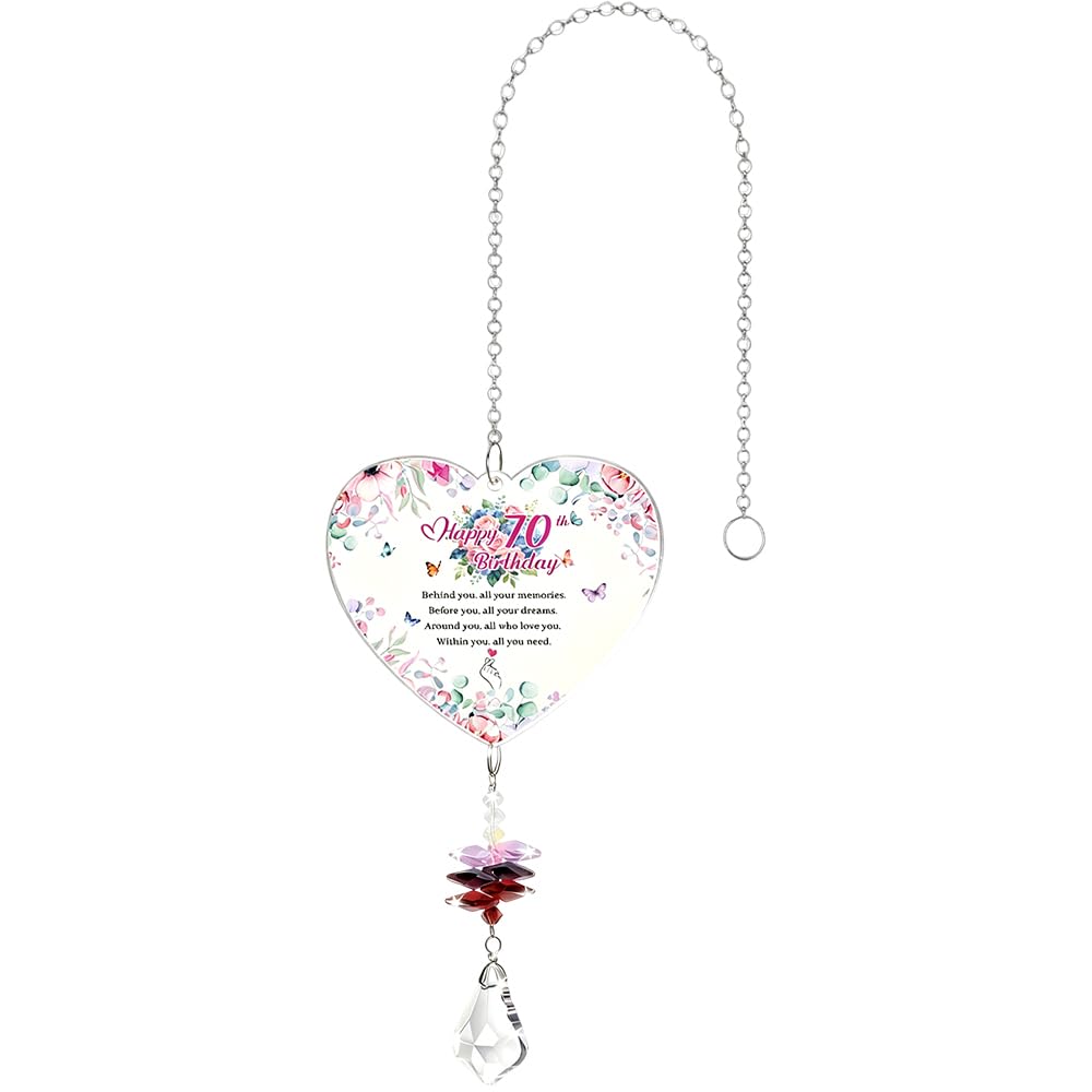 70th Birthday Gifts for Women Crystal Suncatcher Happy 70th Birthday Ideas Heart Rainbow Maker Keepsake Present For Mum Auntie Grandma Wife Friends Teacher
