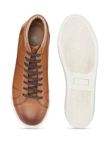 Image of HATS OFF ACCESSORIES Genuine Leather Tan Sneaker Shoes (HOA-SS23050)