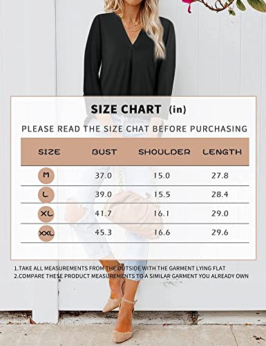 Gaharu Work Tunics For Women Office Summer Dressy Blouse V Neck 3/4 Tunic Shirt Fitted Casual Top Black,Large #TOP5