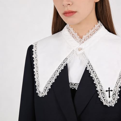 Capa desmontable para disfraz de monja chal bordado con cruz que evita el calor en rezos 5