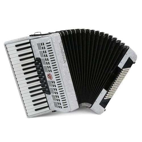 Accordion, 37 Keys 96 Bass Professional Accordion for Beginners and Advanced Players with Backpack and Strap (White)