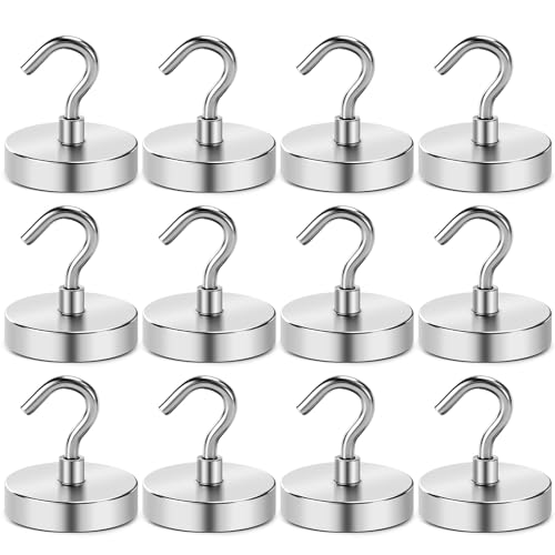 LOVIMAG Strong Magnetic Hooks, 130lbs Magnetic Hooks for Cruise Cabins, Magnet Hooks for Cruise Ship Essentials, Rare Earth Magnets with Hooks for Refrigerator,Hanging,Classroom,Kitchen-12 Pack
