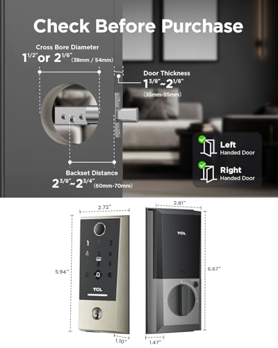 TCL Smart Lock D2 Plus, Keyless Entry Fingerprint Door Lock, Touchscreen Keypad Deadbolt Lock, Built-in Doorbell, Auto Lock, App Control, Alexa, Google Home Compatible, Easy Install for Front Door - image 8