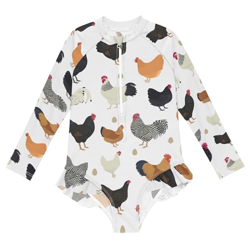 Image of Baby Girl Bathing Suit Long Sleeve UPF 50+ One Piece Toddler Swimsuit