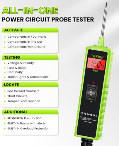 Image of 12 Volt Test Light Automotive, Power Circuit Probe Kit, 6V - 24V Car Fuse Tester, Voltage Tester 0.3v-70v, AC DC Outlet Tester, Automotive Short Circuit Finder, P60
