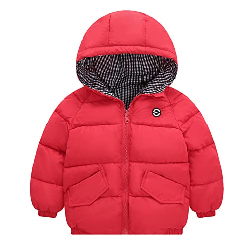 Toddler Fall Jackets Winter Coats with Hood Light Plaid Lined Puffer Jacket for Boys Girls Zip Up Windproof Outerwear Pockets