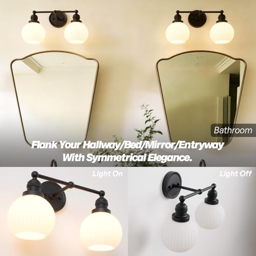 Image of 2-Lights Bathroom Light Fixtures, Vintage Milk White Glass