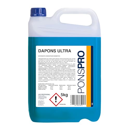PONSPRO- Detergente Lavadora Líquido 5L - Adecuado para ropa blanca y de color- Ideal para uso profesional- Detergente para ropa enzimático- Manchas dificiles- Detergente Industrial