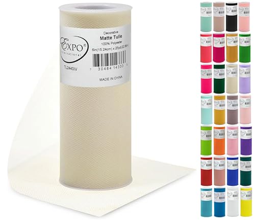 Image of Expo International Decorative Matte Tulle, Lightweight Polyester Tulle Fabric for Tutus, Costumes, and Party Decorations, Washable, Easy-to-Use, 6 Inch x 25 Yards, Ivory, Pack of 1