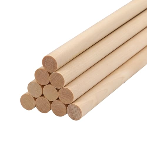 Lugailly Wood Dowel Rods Wooden Dowels for Crafting 3/8 x 12 Inch 10 PCS Macrame Wood Rods Round Wooden Sticks for Crafts Unfinished Birch Hardwood Sticks for Crafts and DIYers Wands Flags